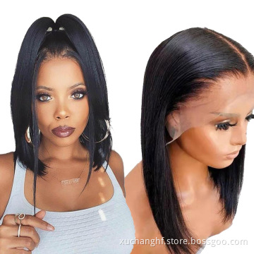 Brazilian Virgin human Hair Lace Front Cuticle Aligned Wig Factory Short Bob Wig With Transparent Lace,Natural Hair Line Wig